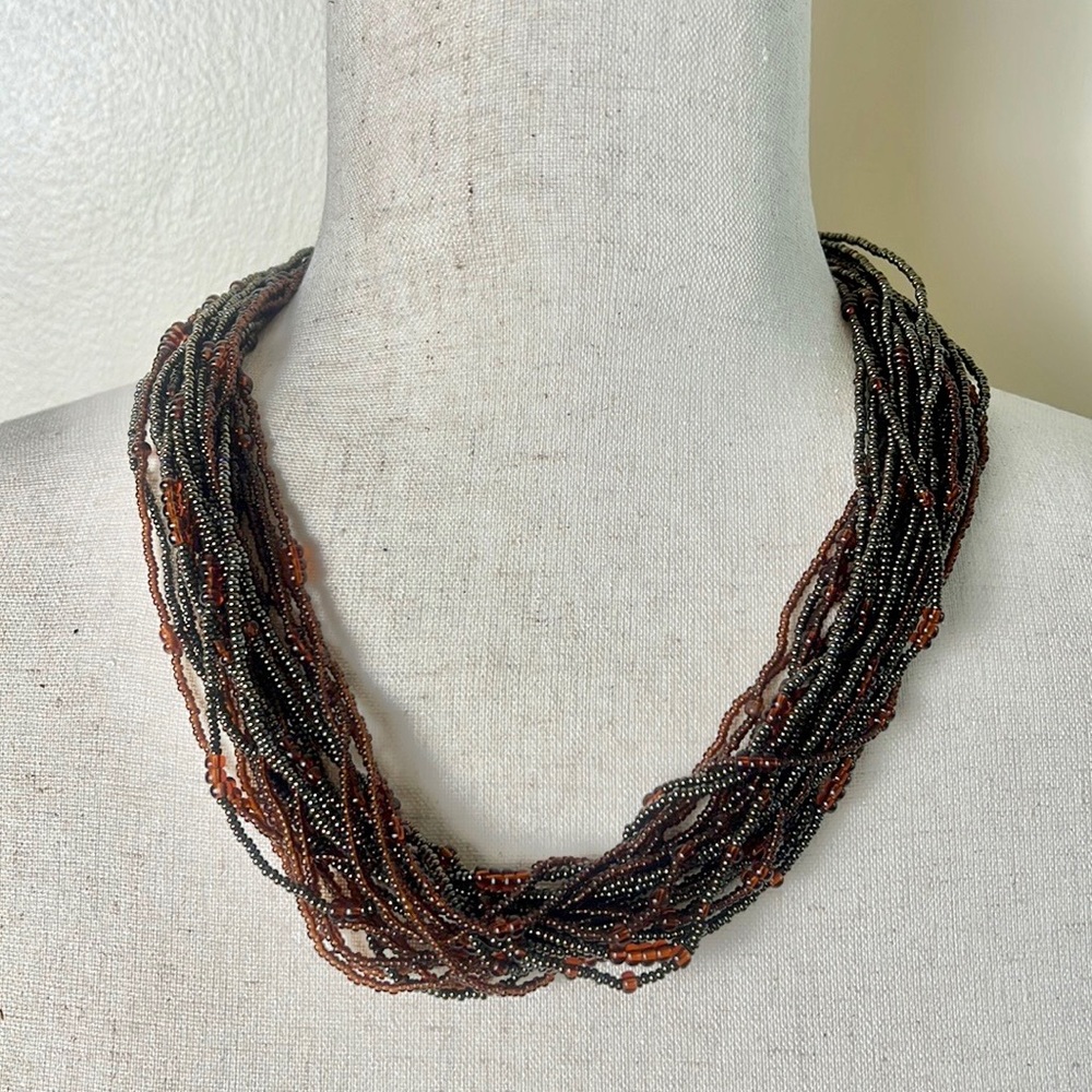 Brown multi-strand bead necklace